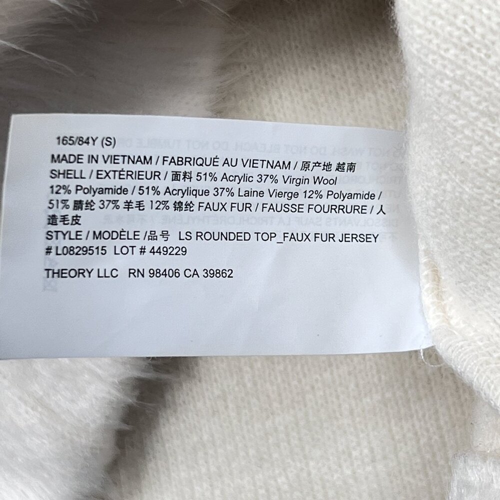 Theory Rounded Wool Top in Faux Fur Jersey Size S - Picture 6 of 6